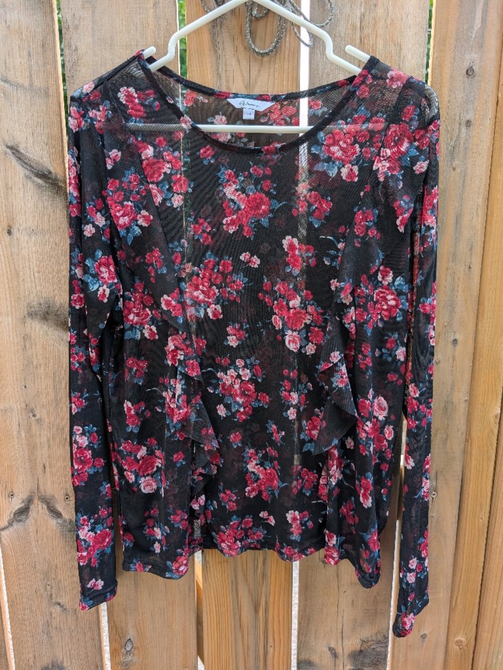 Reitmans - Boho Two Obliques Ruffled Sheer Blouse, Size L